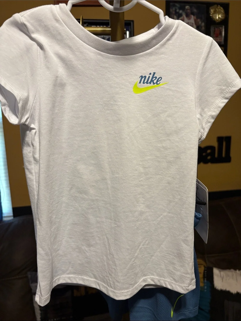 Nike White Tee with Neon Yellow Swoosh